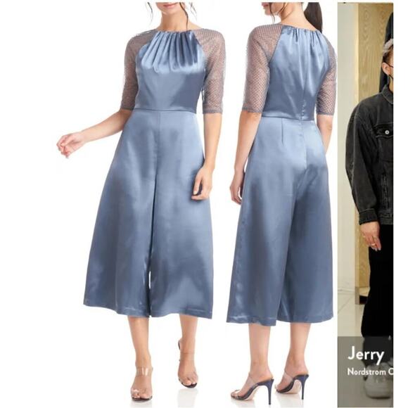 JS COLLECTIONS Leila Sheer Sleeve Crop Jumpsuit Blue SZ.16 - Picture 1 of 6